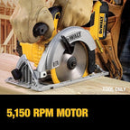 DEWALT 20V MAX Circular Saw, Cordless Sidewinder Style Portable, 6-1/2-Inch Blade, 5150 RPM, 0-50 Degree Bevel Capability, Battery Not Included (DCS391B)