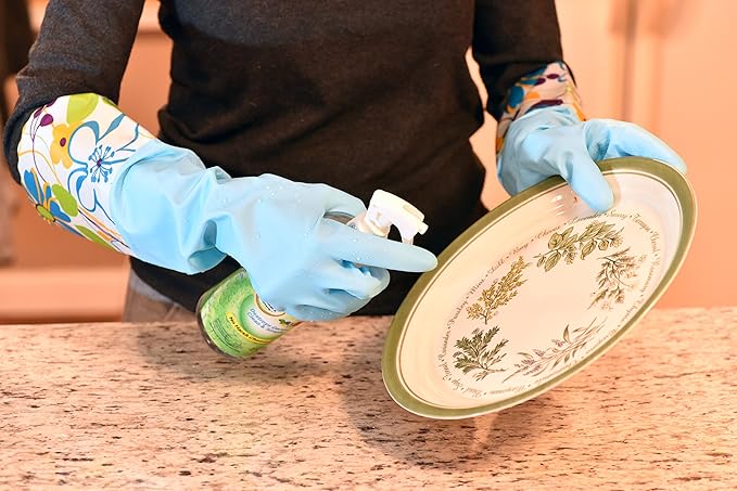Household Gloves Latex-Free, 15" Long Cuff, Soft Lining, Adjustable Strap, Multi-Layer Protection, Flexible, Comfortable, Chemical-Resistant, Reusable for Cleaning, Dishwashing, 4 Pair Medium