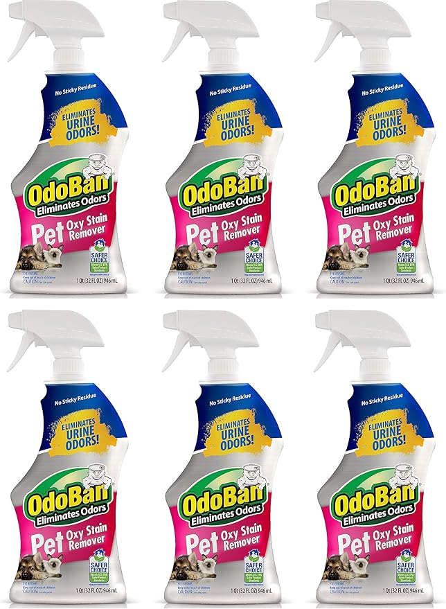 OdoBan Pet Solutions Oxy Stain Remover, Pet Stain Eliminator, Made in the USA, 6-Pack, 32 Ounce Spray Each
