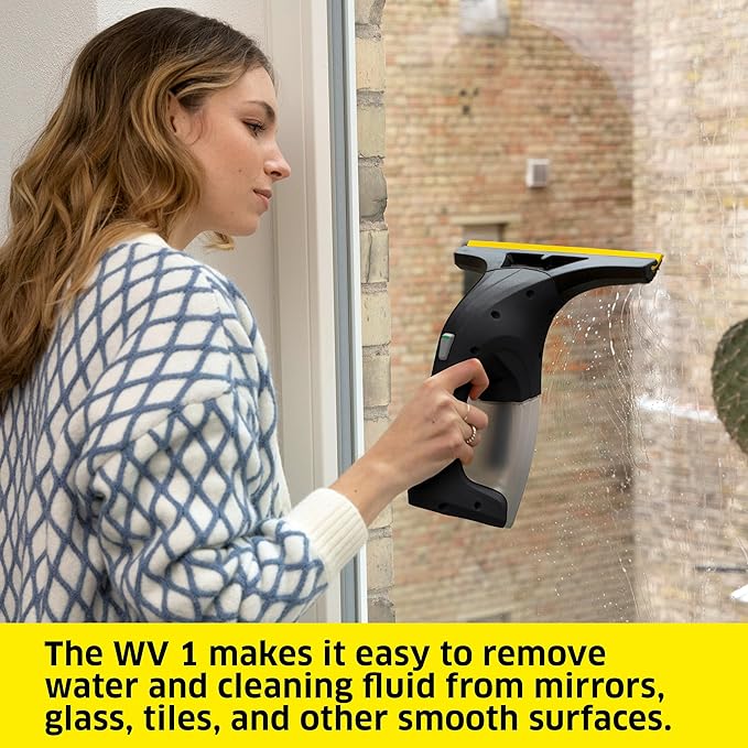 Kärcher WV 1 Electric Window Vacuum Squeegee 10" - Perfect for Showers, Mirrors, Glass, and Countertops - Electric Squeegee, Black