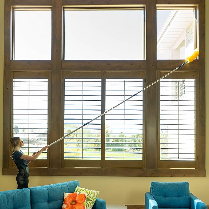 Feather Microfiber Plus Nylon Static Cobweb Duster | Reach Up To 20 Feet | Extendable 3 Tier Ceiling Fan Webster Duster Kit | Aluminum Extension Pole With Threaded Tip | U.S. Duster Co