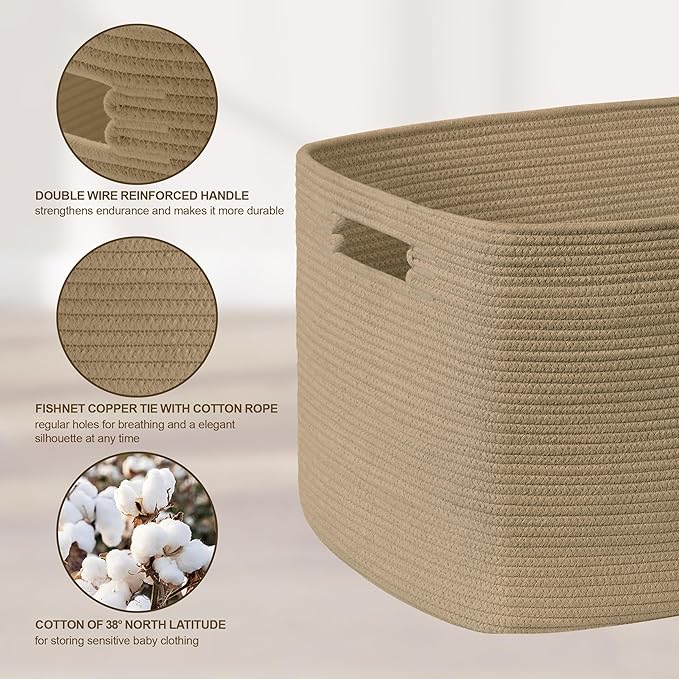 100L Extra Large Wicker Laundry Basket for Living Room Storage,Boho Woven Cotton Rope Baskets for Kids Toy,Gifts,Square Blanket Hamper for Bedroom Dirty Clothes,Jute
