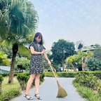BMart Home Vietnamese Broom, Long Handle Indoor & Outdoor Floor Sweeper, Sturdy Wooden Handle for Strength & Durability, Wedding Broom - 9.84'' Width, 47.44'' Length