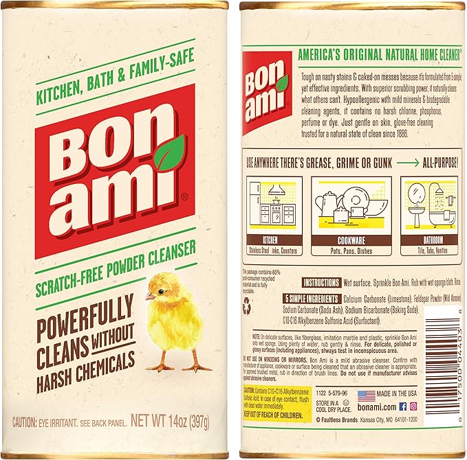 BON AMI Powder Cleanser for Kitchens & Bathrooms - All types of Surfaces, Cleans Grime & Dirt, Polishes Surfaces, Absorbs Odors (12 Pack)
