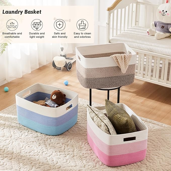 Blanket Basket,Rectangle Woven Baskets for Storage,30L Laundry Basket for Decorative Nursery Blanket,Toys,Dirty Clothes and Magazine in Shelves,Baby Room,and Living Room
