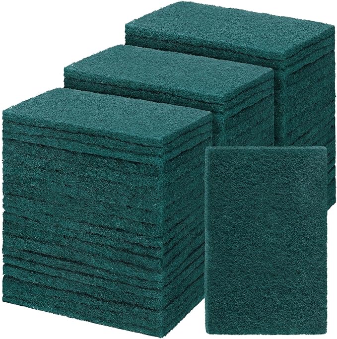 Hoolerry 150 Pcs Heavy Duty Scouring Pads Non Scratch Household Scrub Pads for Cleaning Reusable Pan Scrubber Anti Grease Scrubbing Pads for Dish Kitchen Metal Grills, 4.3 x 3 x 0.3 in (Green)