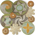 Tatuo 11 Pcs Boho Wall Basket Decor Bulrush Woven Wall Hanging Art Round Farmhouse Rustic Handmade Wicker for Summer Home, Bedroom, Living Room, Kitchen Decorations, Multi Sizes(Stylish)