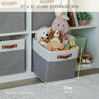 OrganiHaus 11" x 11" x 11" Fabric Cube Storage Bins Set of 4, Foldable Collapsible Canvas Storage Bins for Organizer, 11 inch Cubbies Organizer for Kallax, Linen Cube Shelf Baskets - Grey/White