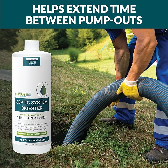 Unique Septic System Digester - 4 Monthly Live Bacteria Septic Tank Treatments - Prevents Back-Ups, Clogs and Odors (32 oz)