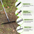 WORKPRO 65 Inch Bow Rake, 17 Tines Metal Head Rakes with High Strength Handle, Heavy Duty Garden Rake with Adjustable Handle for for Loosening Soil, Gathering Leaf, Leveling Lawn, Farming Land