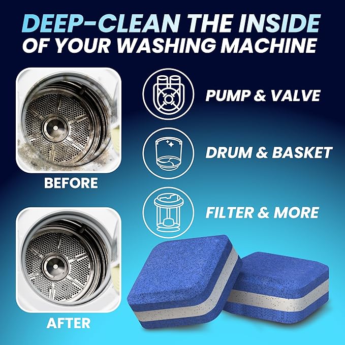 Washing Machine & Dishwasher Cleaner Tablets for Pet Owners - Front & Top Load Washer Deep Clean - Remove Pet Hair & Odors - Hard Water Descaler with Citric Acid - HE & Septic Safe - 56 Tabs - Lemon S