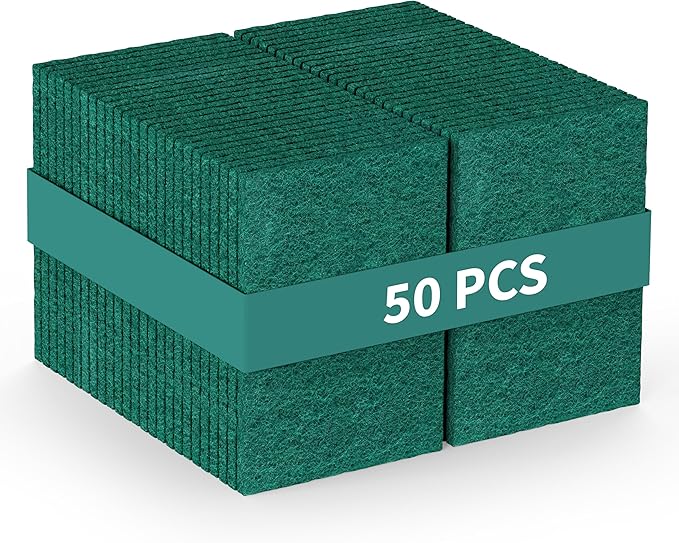 50 Pack Heavy Duty Scouring Pads 4x6 Inch – Green Scrubbing Pads, Non Scratch Bulk Scrub Pads for Kitchen, Dishes, Pots, Pans, Grill & Household Cleaning – Reusable Multipurpose Scrubber Pads