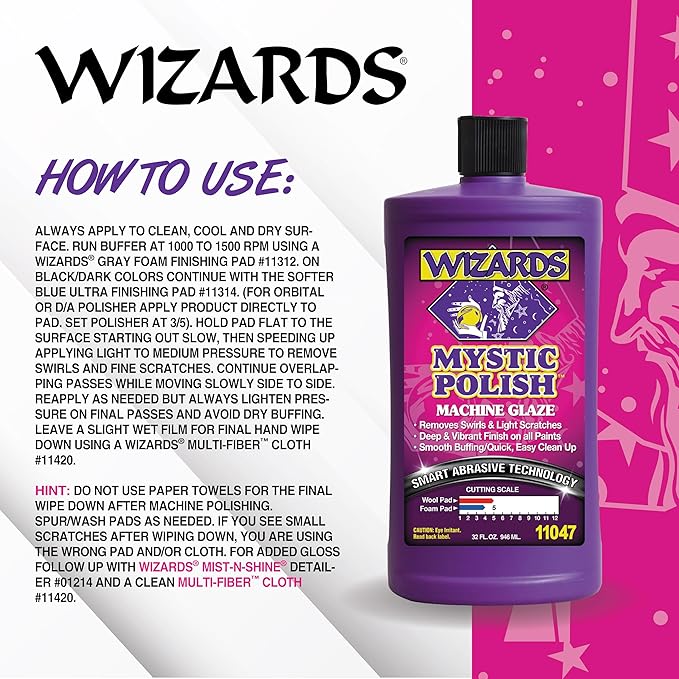 Wizards Mystic Polish Machine Glaze - Cutting Compound and Polish with Smart Abrasive Technology - Professional Car Scratch Remover - Water-Based Polishing Compound for Car Detailing Kit - 32 oz