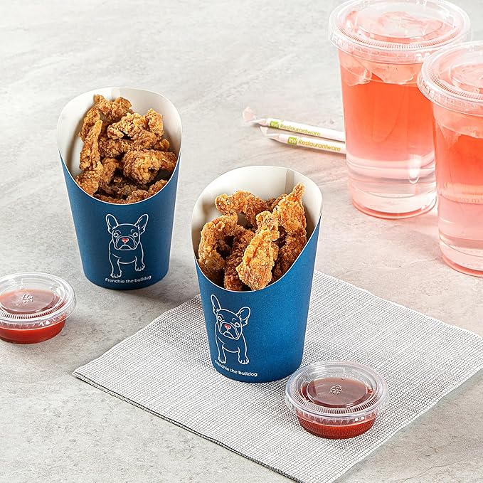 Restaurantware Bio Tek 12 Ounce French Fry Containers 100 Disposable Charcuterie Cups - Incline Design Round Frenchie Paper French Fry Cups Stackable For Waffles Chips or Popcorn