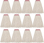 MATTHEW CLEANING 16oz 12Pack Cotton Mop Head Replacement,Cotton Looped-Open String Heavy Duty String Mop Refills, Universal Headband Blend,Floor Cleaning for Home, Industrial and Commercial Use(White)