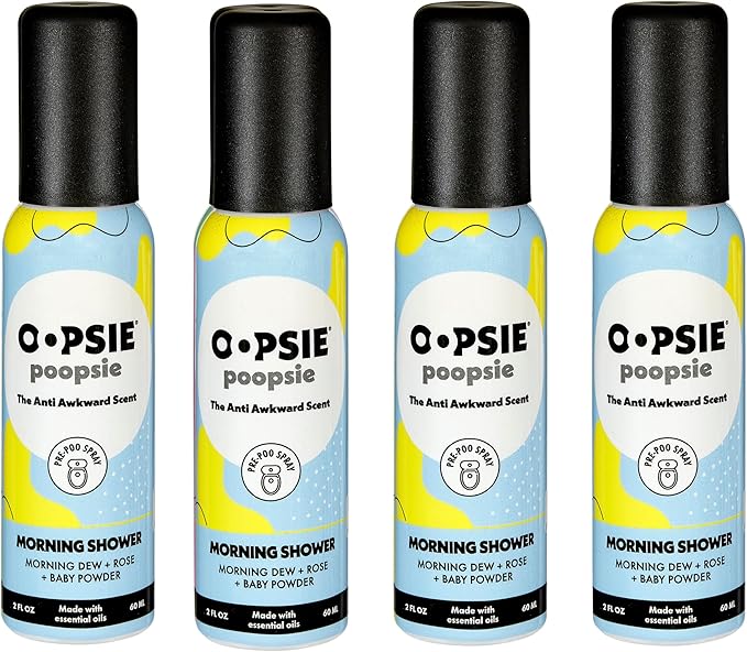 OOPSIE POOPSIE - Morning Shower - Before & After You Go Toilet Spray 2oz - Portable Odor Eliminator - 4 Pack