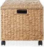 Casafield Rolling Filing Cabinet, Natural - Water Hyacinth File Organizer with Lid and Locking Wheels, Home Office Storage for Hanging Folders
