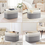 100L Extra Large Laundry Basket with Leather Handles for Living Room Storage, Woven Rope Baskets for Blanket, Kids Toy, Gifts, Wicker Hamper for Bedroom Dirty Clothes, 24"x16"x16" White Grey