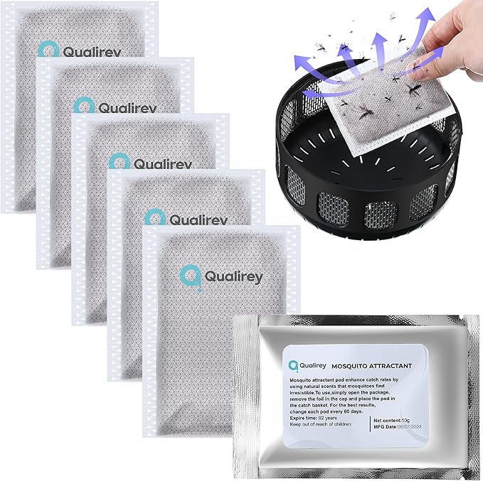 Qualirey 6 Pack Mosquito Attractant in Bulk, Lure for Bug Zapper Bait Refill Compatible with All Mosquito Trap Enhances Catch Rates for Indoor Outdoor Traps, Safe and Long Lasting
