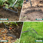 Rake for Leaves, Garden Bow Rake Heavy Duty, 48 in Leaf Rakes for Lawns, Yard Gardening Tools with Back-Saving Handle, 14 Metal Tines Head for Loosen Soil, Clear Gravel Grass Rock, Level Mulch