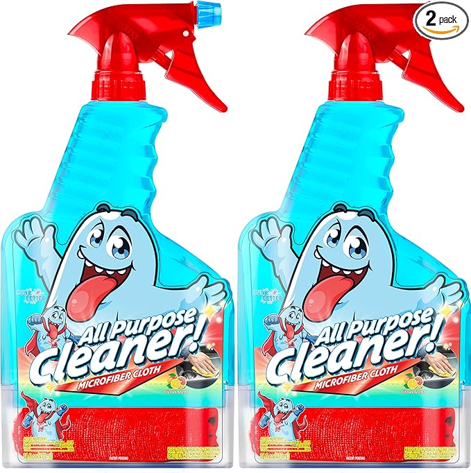 Spray Bottle with Microfiber Cap 16oz All Purpose Cleaner Citrus (2 Pack)