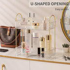 Akinbas 2 Tier Bathroom Organizer Countertop Makeup Perfume Tray Skincare Organizer for Bathroom Dresser Vanity (White)