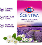 Clorox Scentiva Fabric Softening Dryer Sheets | Fabric Sheets in Tuscan Lavender & Jasmine | 40 Count Dryer Sheets That Reduce Wrinkles and Reduce Static Cling (Pack of 2)