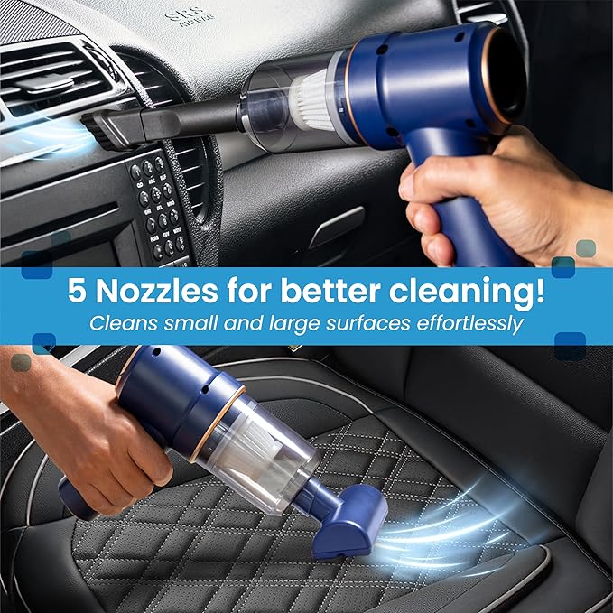 Productverse Portable Cordless Vacuum Cleaner, 22000 PA, Vacuum Cleaner with LED Light, Handheld Vacuum Cordless, Suck and Blow 2 in 1 Portable Vacuum for Car, Home, Office, pet (Blue)