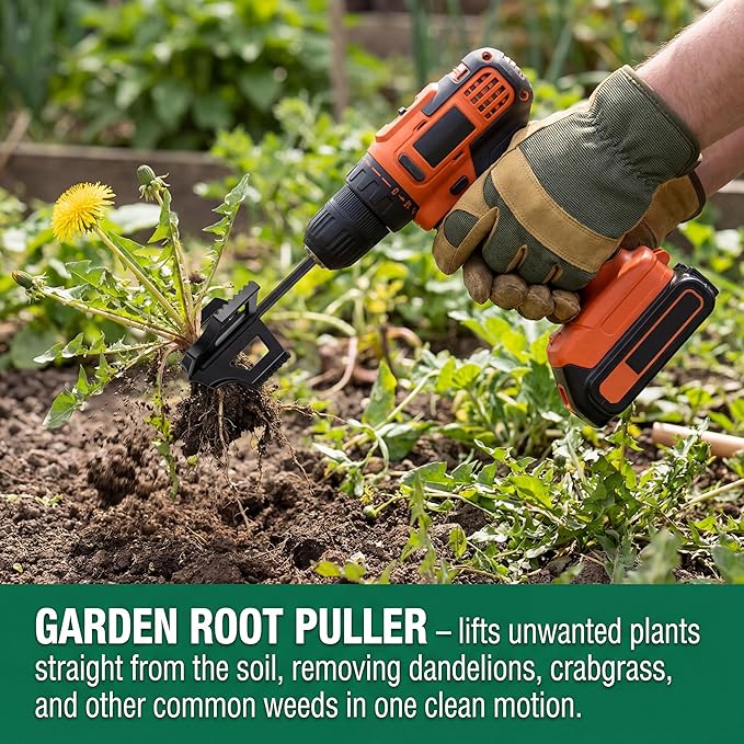 Garden Groomer 4-in-1 Soil Tiller & Auger—Cultivate, Loosen, Weed, and Drill in Garden Beds Or Planter Boxes. 3/8" Hex-Drive Drill Attachment for Effortless Gardening.