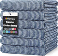 Homaxy Premium Kitchen Towels(18”x 28”, 6 Pack), Large Cotton Kitchen Hand Towels, Flat and Terry Dish Towels, 380 GSM Highly Absorbent Tea Towel Set with Hanging Loop, Navy Blue