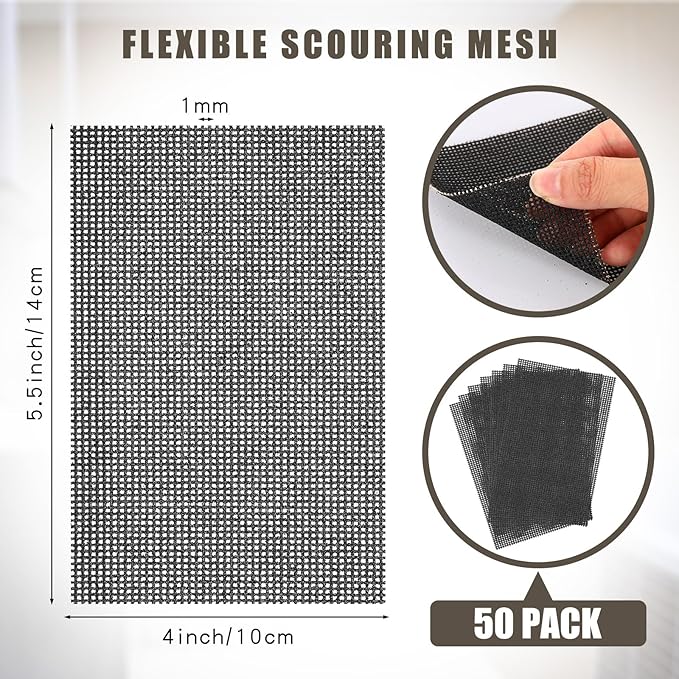 Hicarer 50 Pcs Flexible Scrubbing Screen for Household Cleaning 5.5" x 4" Scrubber Flexible Scouring Mesh Pad Cleaning Abrasive Grit Screen for Remove Carbon Rust Scale