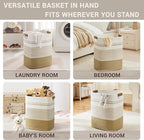 85L Tall Laundry Hamper with Handles for Living Room Storage, Extra Large Woven Rope Baskets Bin for Blanket, Kids Toy, Gifts, Wicker Hamper for Bedroom Dirty Clothes, 17"x14"x22" Khaki