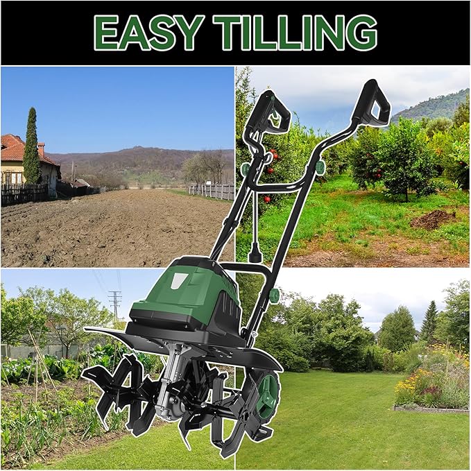 18-Inch Electric Tiller Cultivator, LAZYLAND 15A 380RPM Corded Rototiller with 9-Inch Tillling Depth, 6X4 Steel Tines for Garden/Lawn/Yard/Soil Aeration/Soil Cultivation