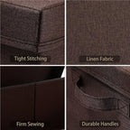 HOONEX Linen Foldable Storage Bins with Lids, 2 Pack, Storage Boxes with Carrying Handles and Sturdy Heavy Cardboard, 16.5" L x 11.8" W x 7.5" H for Shoes, Clothes, Brown