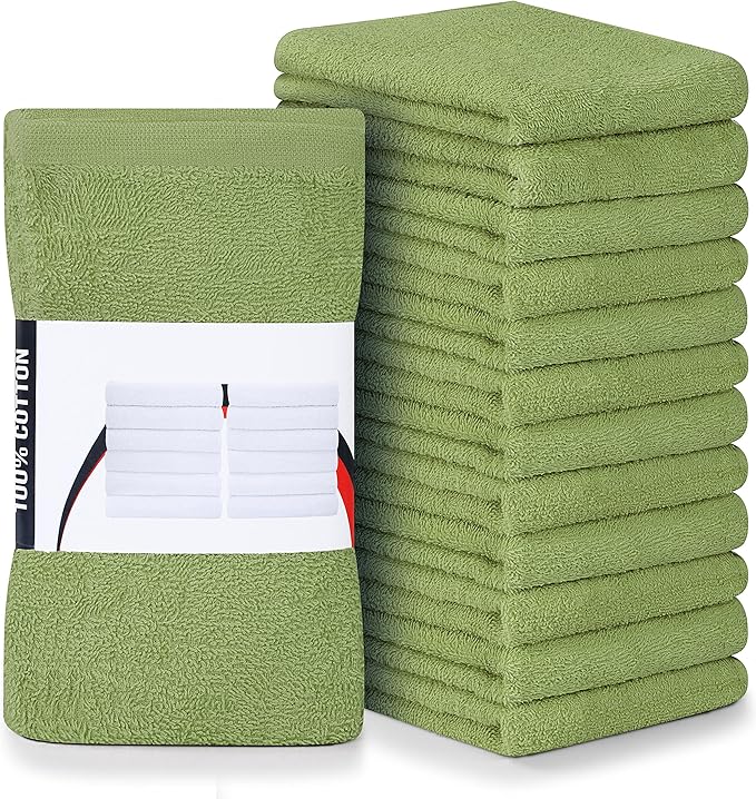Utopia Towels Kitchen Bar Mops, Pack of 12, 16 by 19 Inches, 100% Cotton Super Absorbent Sage Green Towels, Multi-Purpose Cleaning Towels for Home and Kitchen Bars
