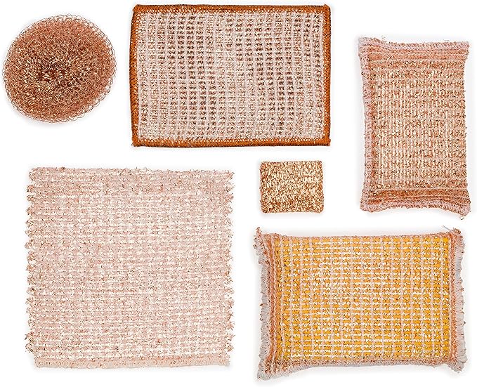 Redecker Copper Cleaning Cloth – 2 Pack – Woven Copper Scrubber for Pots Pans Sinks and Stainless Steel – Removes Burnt Food Residue – 5.5 x 5.7 in – Made in Netherlands