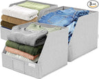 Trapezoid Closet Bins for Shelves – 12x12x10 Fabric Storage Baskets, Closet Organizers Bins, Open Front Fabric Baskets, Collapsible Organizer Boxes for Clothes, Linen – Light Gray, 3 Pack
