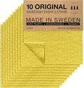 SUPERSCANDI 10 Pack Swedish Dishcloths for Kitchen - 100% Biodegradable & Compostable Reusable Paper Towels Washable, Food-Safe & Without Plastic - Dish Rags Suitable for Any Surface, Yellow