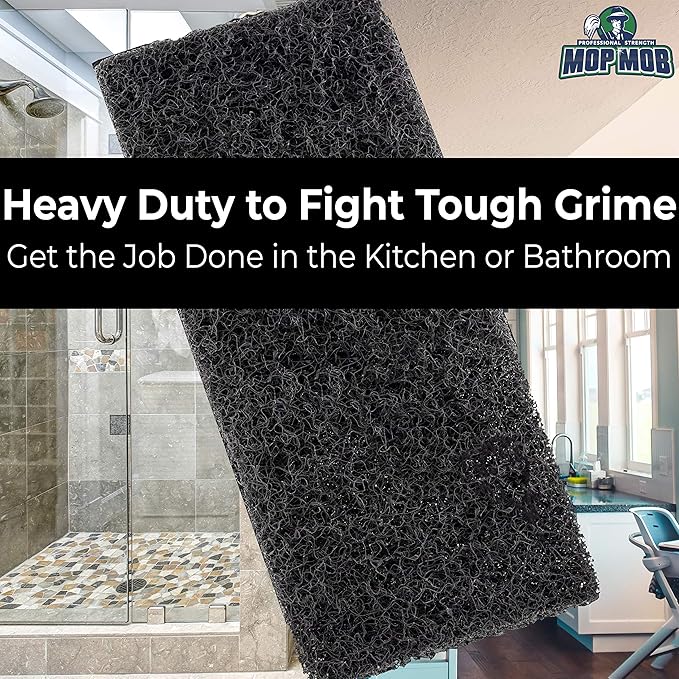 Heavy Duty XL Black Scouring Pad 5 Pack. 10 x 4.5in Large Multipurpose Nylon Scrubbing Sponges. Clean Bathrooms, Kitchens, Counters and Floors to Erase Grime and Make Surfaces Sparkle