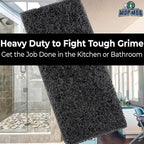 Heavy Duty XL Black Scouring Pad 2 Pack. 10 x 4.5in Large Multipurpose Nylon Scrubbing Sponges. Clean Bathrooms, Kitchens, Counters and Floors to Erase Grime and Make Surfaces Sparkle
