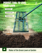 Lawn Leveling Rake, 2 Pack Heavy Duty Lawn Leveler with 30"x10" Ground Plate n 17'' Bow Head,78” Adjustable Long Handle,Level Yard Tool for Grass,Golf Field,Level Soil or Dirt Ground Surfaces-Green