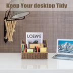 Woven Mail Organizer, Mail Organizer Countertop, Natural Tabletop Mail Holder, Rattan Desk Organizer, Boho Office Desk Accessories, Mail Basket for Bill Mail Papers Letters(Brown)