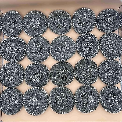 Heavy-Duty Steel Wool Scourers - 25 Pack, Multi-Purpose Cleaning Pads for Kitchen, Bathroom, and Household Use