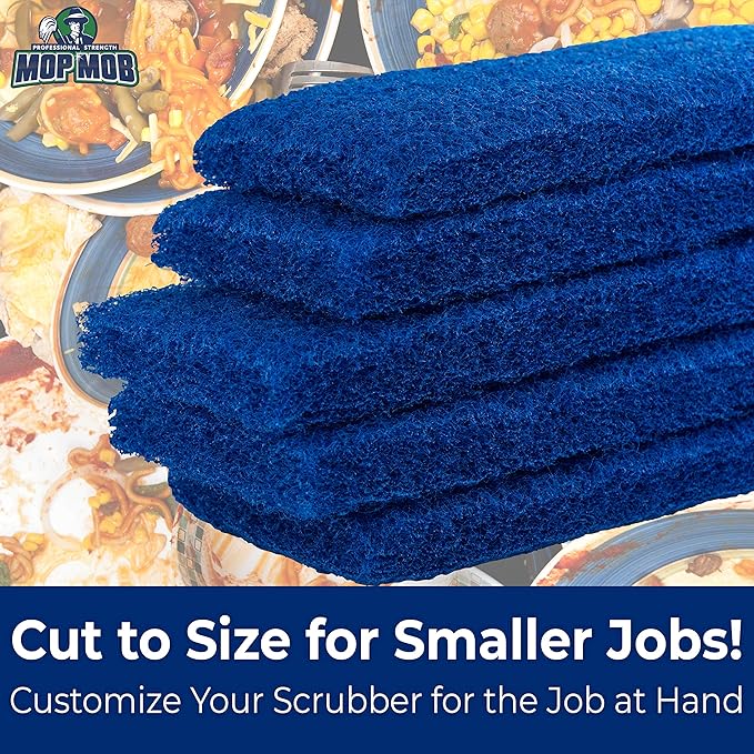 Medium Duty XL Blue Scouring Pad 5 Pack. 10 x 4.5in Large Multipurpose Nylon Scrubbing Sponges. Clean Kitchens, Bathrooms, Counters and Floors to Erase Grime and Make Surfaces Sparkle