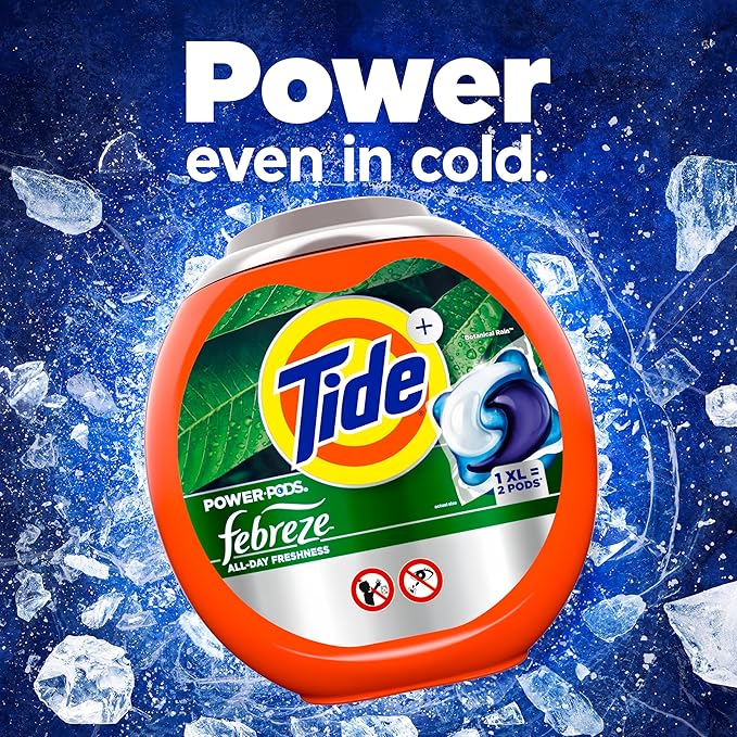 Tide Power Pods with Febreze Laundry Detergent Pacs,Botanical Rain Scent,All-Day Freshness,45 Count (Pack of 2)