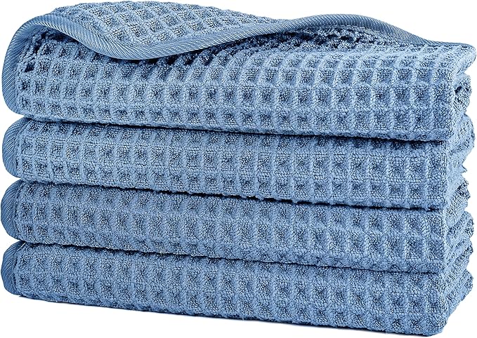 POLYTE Microfiber Lint Free Washcloth Face Towel, 13 x 13 in, 4 Pack (Waffle Weave)