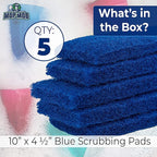 Medium Duty XL Blue Scouring Pad 5 Pack. 10 x 4.5in Large Multipurpose Nylon Scrubbing Sponges. Clean Kitchens, Bathrooms, Counters and Floors to Erase Grime and Make Surfaces Sparkle