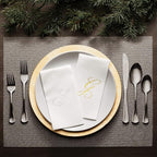 AMERICAN HOMESTEAD Disposable Hand Towels - Silver Foil Monogrammed Guest Napkins - Linen-Like Bathroom Paper Towels for Guests - Perfect Wedding and Party Napkins - 50 Count (Silver M)