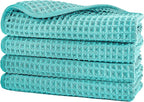 POLYTE Microfiber Lint Free Washcloth Face Towel, 13 x 13 in, 4 Pack (Waffle Weave)